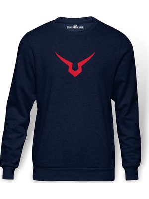 Tshirthane Code Geass Baskılı İndigo Mavi Lacivert Erkek Örme Sweatshirt Uzun kol