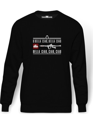 Tshirthane La Casa De Papel Rpg Baskılı Siyah Erkek Örme Sweatshirt Uzun kol