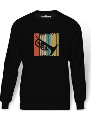 Tshirthane Silhouette Mellophone Vintage Style Baskılı Siyah Erkek Örme Sweatshirt Uzun kol