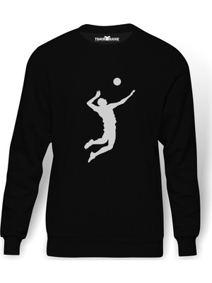 Tshirthane Silhouette Volleyball Baskılı Siyah Erkek Örme Sweatshirt Uzun kol