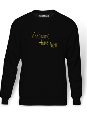 Tshirthane The Haunting Of Hill House Welcome Home Nell Baskılı Siyah Erkek Örme Sweatshirt Uzun kol
