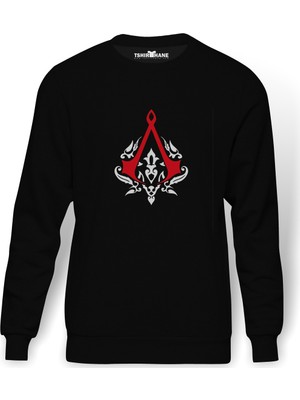 Tshirthane Assassin's Creed 2 Baskılı Siyah Erkek Örme Sweatshirt Uzun kol