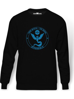 Tshirthane Riverdale Team Mystic Pokemon Go Baskılı Siyah Erkek Örme Sweatshirt Uzun kol