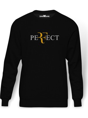 Tshirthane Roger Federer Perfect Baskılı Siyah Erkek Örme Sweatshirt Uzun kol
