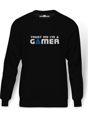 Tshirthane Trusm Me A'm A Gamer Siyah Baskılı Siyah Erkek Örme Sweatshirt Uzun kol