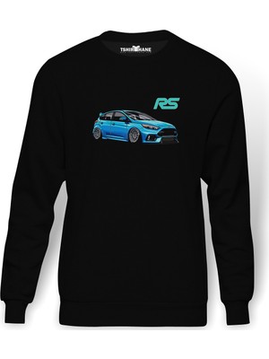 Tshirthane Ford Focus RS Baskılı Siyah Erkek Örme Sweatshirt Uzun kol