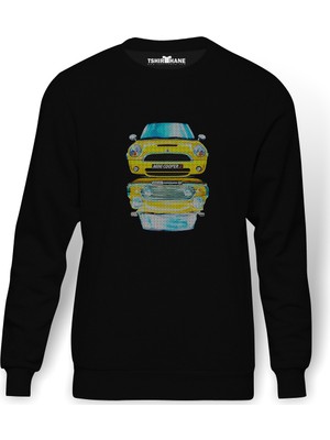 Tshirthane Mini Cooper S Baskılı Siyah Erkek Örme Sweatshirt Uzun kol