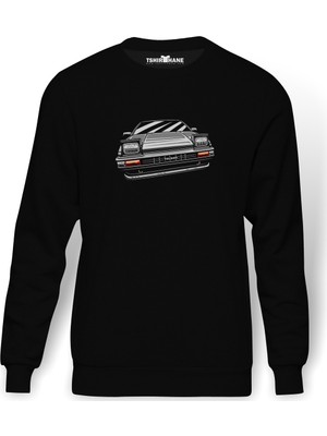 Tshirthane Toyota Trueno AE86 Baskılı Siyah Erkek Örme Sweatshirt Uzun kol