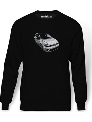 Tshirthane VW Golf R Baskılı Siyah Erkek Örme Sweatshirt Uzun kol