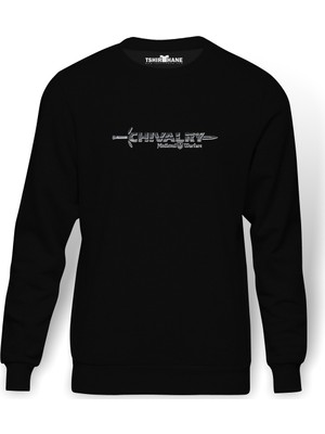 Tshirthane Chivalry Baskılı Siyah Erkek Örme Sweatshirt Uzun kol