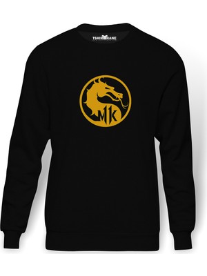 Tshirthane Mortal Kombat Baskılı Siyah Erkek Örme Sweatshirt Uzun kol