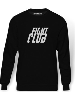 Tshirthane Fight Club Logo Baskılı Siyah Erkek Örme Sweatshirt Uzun kol