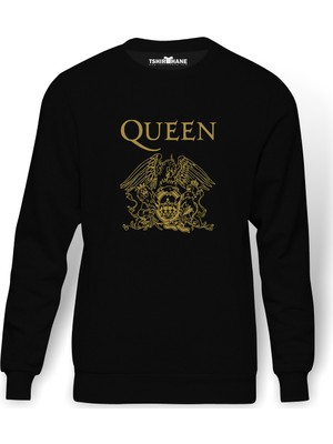 Tshirthane Queen Baskılı Siyah Erkek Örme Sweatshirt Uzun kol