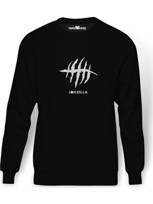 Tshirthane Jokzilla Logo Baskılı Siyah Erkek Örme Sweatshirt Uzun kol