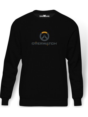 Tshirthane Icons Transparent Emblem Overwatch 2 Baskılı Siyah Erkek Örme Sweatshirt Uzun kol
