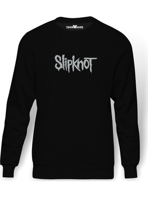 Tshirthane Slipknot Logo Baskılı Siyah Erkek Örme Sweatshirt Uzun kol
