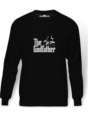 Tshirthane The Godfather Baskılı Siyah Erkek Örme Sweatshirt Uzun kol