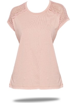 FSM1453 Kadın Modal Bisiklet Yaka Kolsuz T-Shirt Danteli Bluz