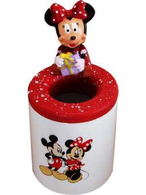 Mickey Mouse Minnie Mouse Işıklı Biblo Masa Gece Lambası Mickey Biblolu Kalemlik Hediye Seti