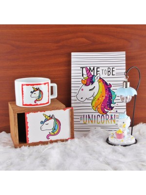 Unicorn Kutulu Kupa Işıklı Biblo Gece Lambası Unicorn Defter Hediye Seti