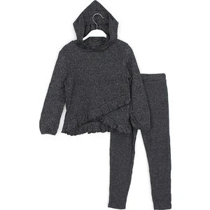 Dobakids Fitilli Triko Kumaşlı Kapüşonlu Uzun Kollu Kışlık Kız Çocuk Şık Takım 001-0001747