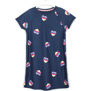 Dobakids Gökkuşağı Kalp Desenli Kız Çocuk Yazlık Gecelik Lacivert 001-0001598