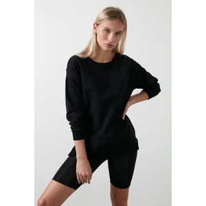 Pamuklu Bisiklet Yaka Basic Örme Kadın Sweat 5863569