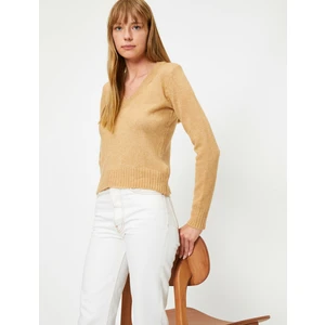 Kadın V Yaka Uzun Kollu Basic Kazak