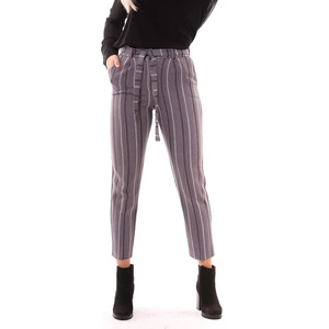 Beli Kemerli Bilekte  Pantolon | PNT19022 Gri Çizgili