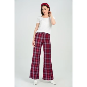 Yandan Fermuarlı Ekose Pantolon | PNT31718 Bordo