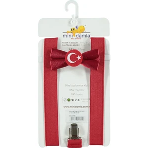 Mini Damla Minidamla Askı ve Papyon Seti 2-9 Yaş Kırmızı