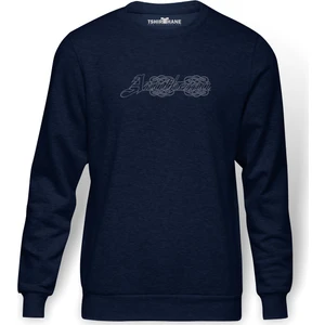 Anathema Logo Baskılı İndigo Mavi Lacivert Erkek Örme Sweatshirt Uzun kol