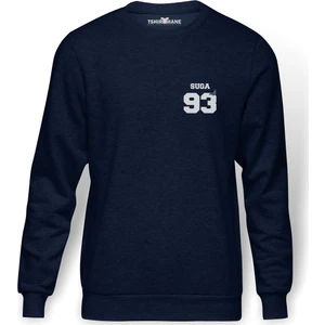 BTS Suga 93 Baskılı İndigo Mavi Lacivert Erkek Örme Sweatshirt Uzun kol