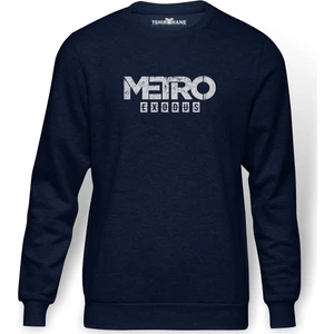 Metro Exodus Logo Baskılı İndigo Mavi Lacivert Erkek Örme Sweatshirt Uzun kol