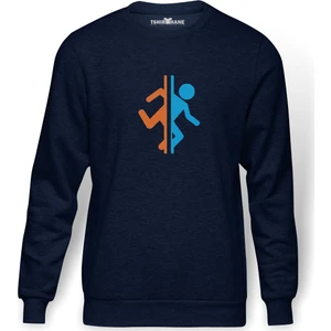 Silhouette Portal Baskılı İndigo Mavi Lacivert Erkek Örme Sweatshirt Uzun kol