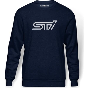 Araba Subaru Sti Baskılı İndigo Mavi Lacivert Erkek Örme Sweatshirt Uzun kol