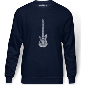 Drawing Elektro Guitar Red Baskılı İndigo Mavi Lacivert Erkek Örme Sweatshirt Uzun kol