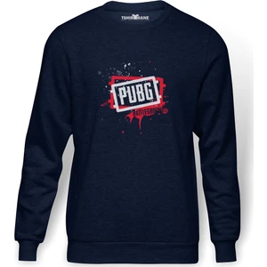 Pubg Kan Pubg Siyah Baskılı İndigo Mavi Lacivert Erkek Örme Sweatshirt Uzun kol