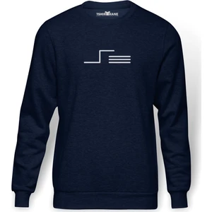 Türk Boyları Oguz Boylari Yuregir Tamga Baskılı İndigo Mavi Lacivert Erkek Örme Sweatshirt Uzun kol