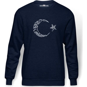 Türkiye Cumhurıyeti Atatürk Baskılı İndigo Mavi Lacivert Erkek Örme Sweatshirt Uzun kol
