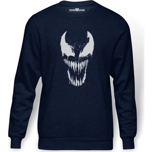 VENOM Baskılı İndigo Mavi Lacivert Erkek Örme Sweatshirt Uzun kol