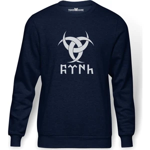 Göktürk Türk Teşkilatı Mahsusa Baskılı İndigo Mavi Lacivert Erkek Örme Sweatshirt Uzun kol