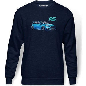 Ford Focus RS Baskılı İndigo Mavi Lacivert Erkek Örme Sweatshirt Uzun kol