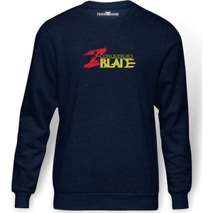CONQUEROR' BALDE Baskılı İndigo Mavi Lacivert Erkek Örme Sweatshirt Uzun kol