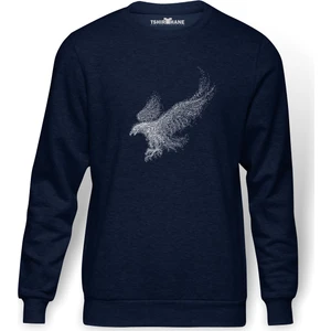 Kel Kartal Kuşu Kanatları Parçacıklar Baskılı İndigo Mavi Lacivert Erkek Örme Sweatshirt Uzun kol