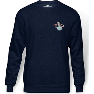 Küçük Prens Göğüs Baskı Çizgi Film Baskılı İndigo Mavi Lacivert Erkek Örme Sweatshirt Uzun kol
