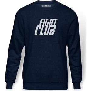 Fight Club Logo Baskılı İndigo Mavi Lacivert Erkek Örme Sweatshirt Uzun kol