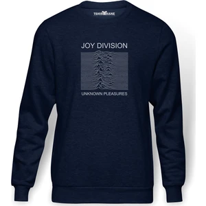 Joy Division Baskılı İndigo Mavi Lacivert Erkek Örme Sweatshirt Uzun kol
