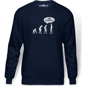 STOP FOLLOWING ME Baskılı İndigo Mavi Lacivert Erkek Örme Sweatshirt Uzun kol