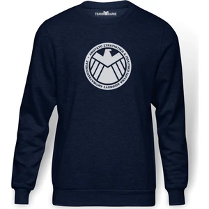 H I E L D Baskılı İndigo Mavi Lacivert Erkek Örme Sweatshirt Uzun kol